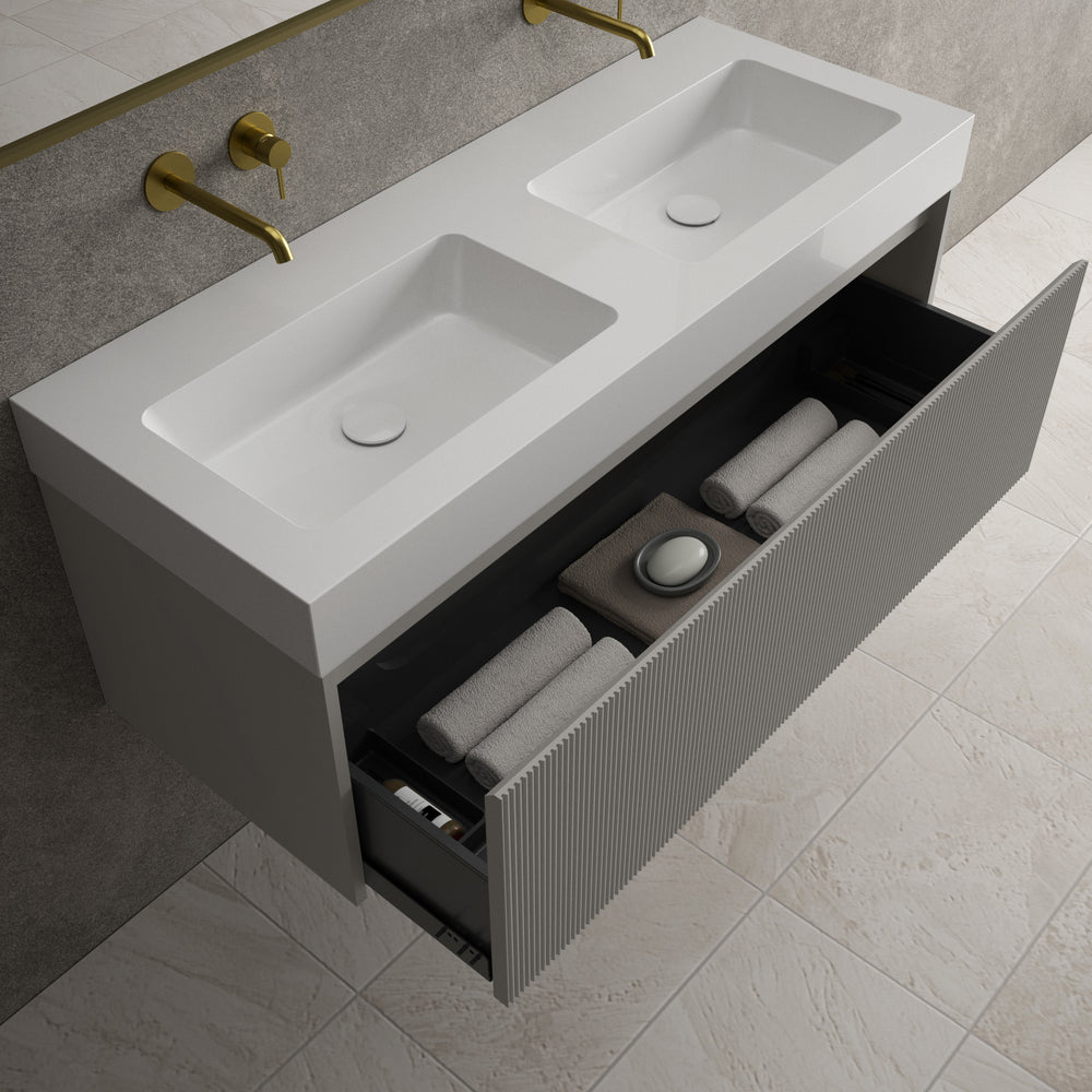 Scanalato Single Drawer Vanity Unit With Beyondstone BLOC Double Basin - Rich Taupe 1200mm