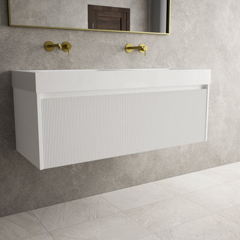 Scanalato Single Drawer Vanity Unit With Beyondstone BLOC Double Basin - Pure White 1200mm
