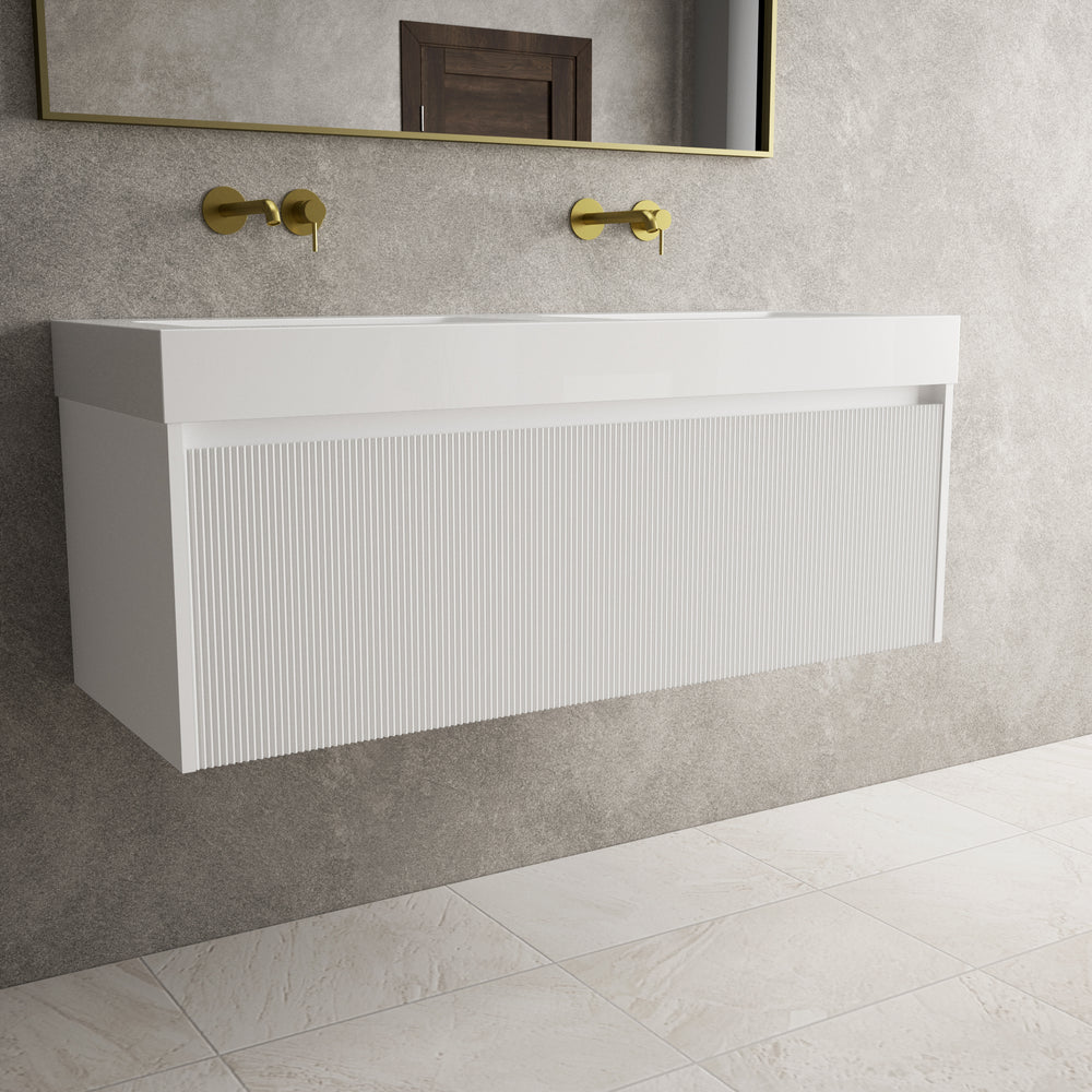 Scanalato Single Drawer Vanity Unit With Beyondstone BLOC Double Basin - Pure White 1200mm