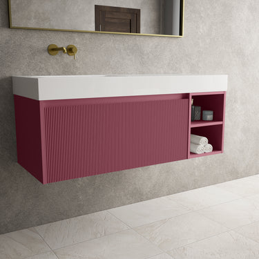 Scanalato Single Drawer Vanity Unit With Open Storage Space And Beyondstone BLOC Basin - Mineral Red 1200mm