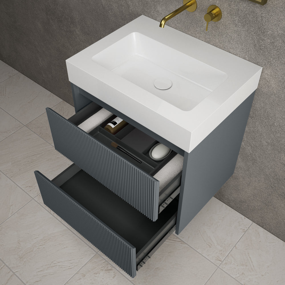 Scanalato Double Drawer Vanity Unit  With Beyondstone BLOC Basin - Slate Grey 600mm