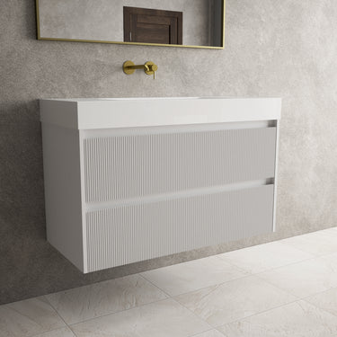 Scanalato Double Drawer Vanity Unit  With Beyondstone BLOC Basin - Soft Grey 1000mm