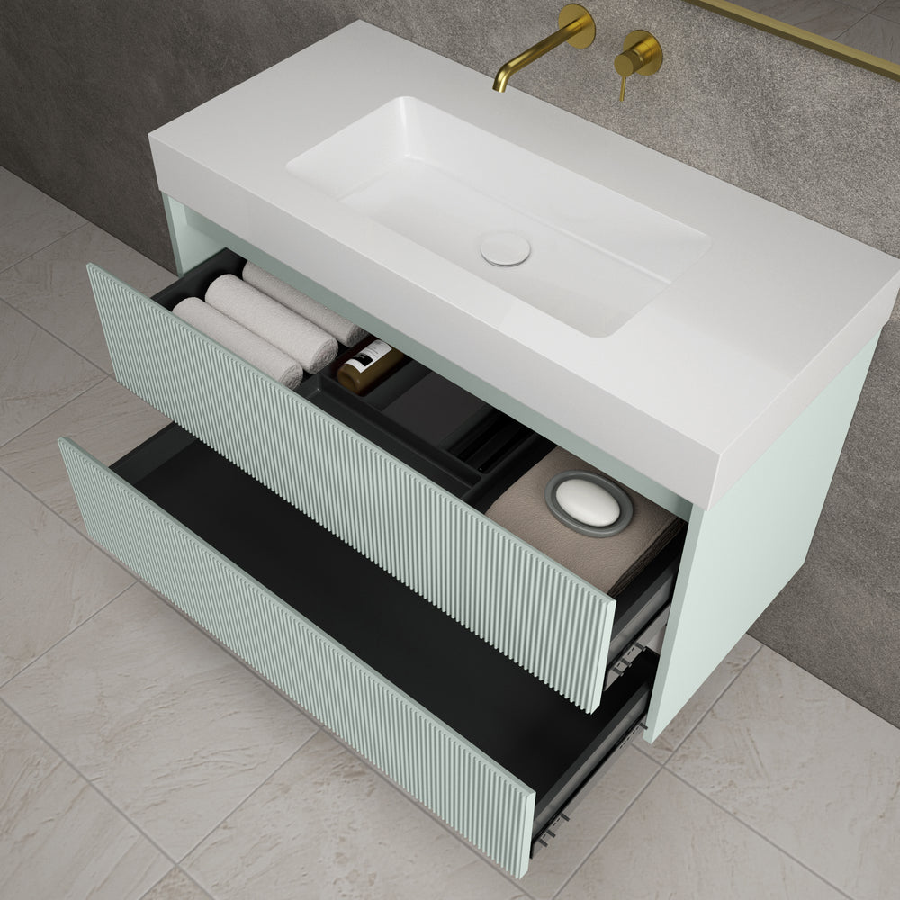 Scanalato Double Drawer Vanity Unit  With Beyondstone BLOC Basin - Peppermint 1000mm
