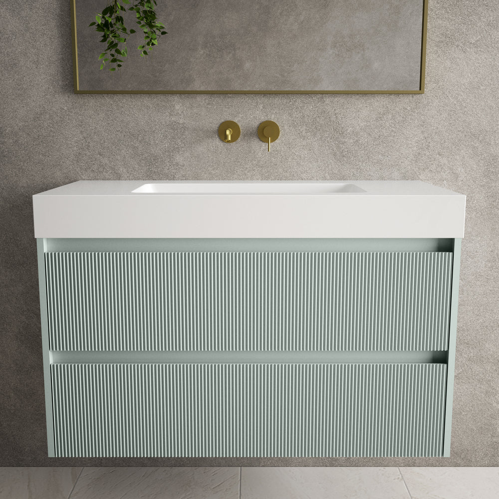 Scanalato Double Drawer Vanity Unit  With Beyondstone BLOC Basin - Peppermint 1000mm