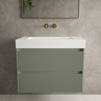 Scanalato Double Drawer Vanity Unit  With Beyondstone BLOC Basin - Pistachio 800mm