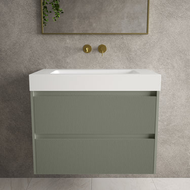 Scanalato Double Drawer Vanity Unit  With Beyondstone BLOC Basin - Pistachio 800mm