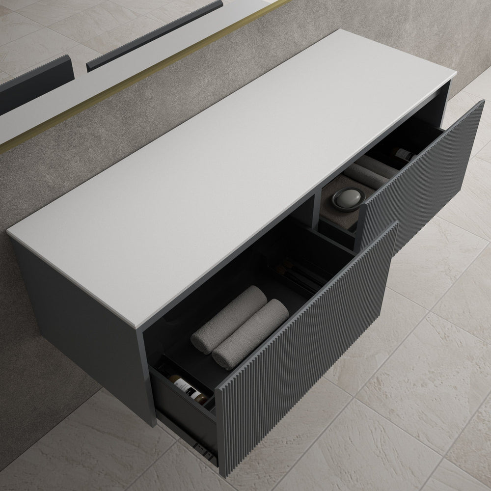 Scanalato Double Drawer Countertop Vanity Unit - Dove Grey 1400mm