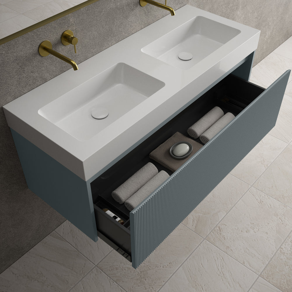 Scanalato Single Drawer Vanity Unit With Beyondstone BLOC Double Basin Anthracite - 1200mm
