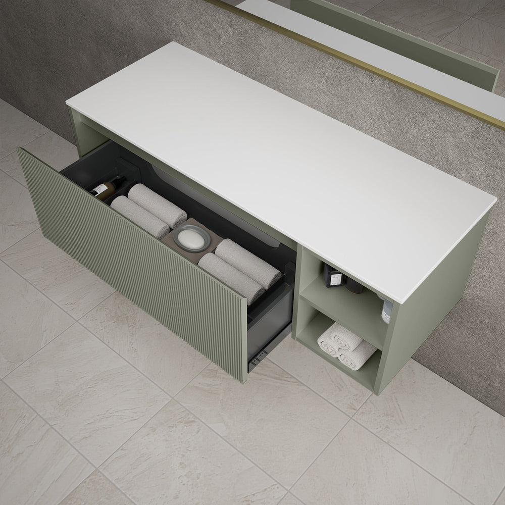 Scanalato Single Drawer Countertop Vanity Unit With Open Storage Space - Pistachio 1200mm