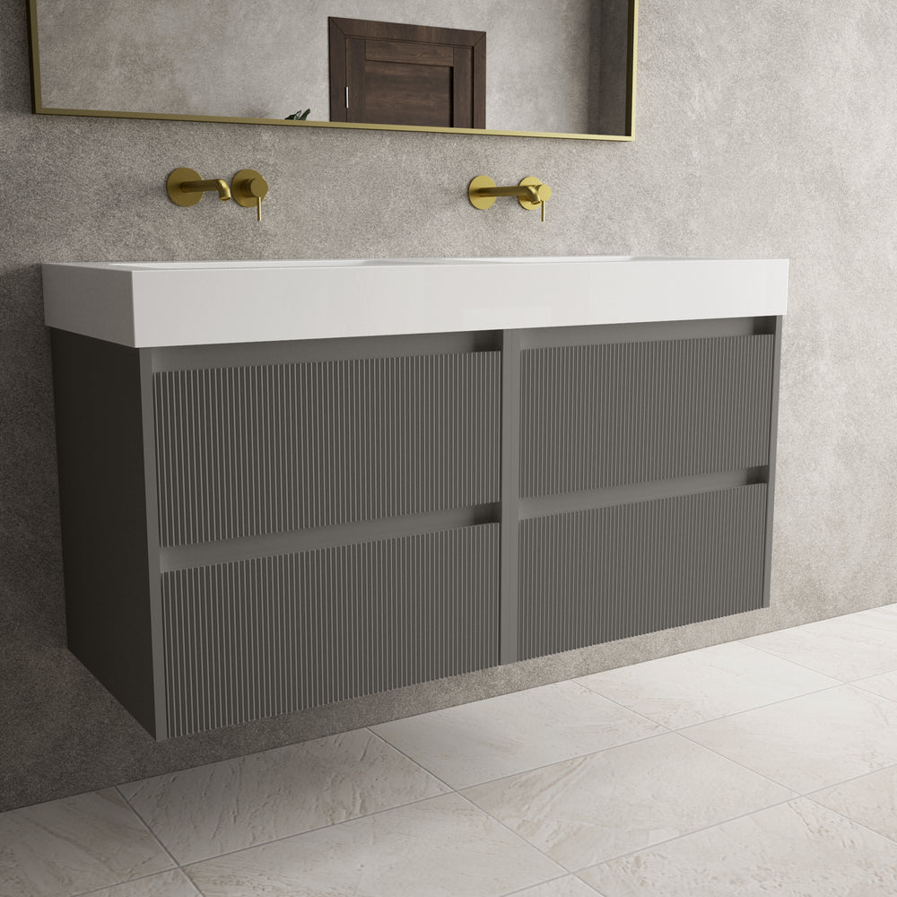 Scanalato Four Drawer Vanity Unit With Beyondstone BLOC Double Basin - Rich Taupe 1200mm