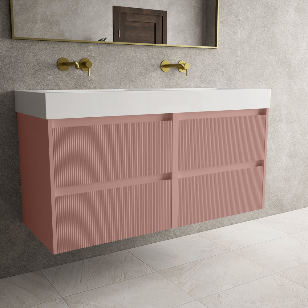 Scanalato Four Drawer Vanity Unit With Beyondstone BLOC Double Basin - Dusky Pink 1200mm