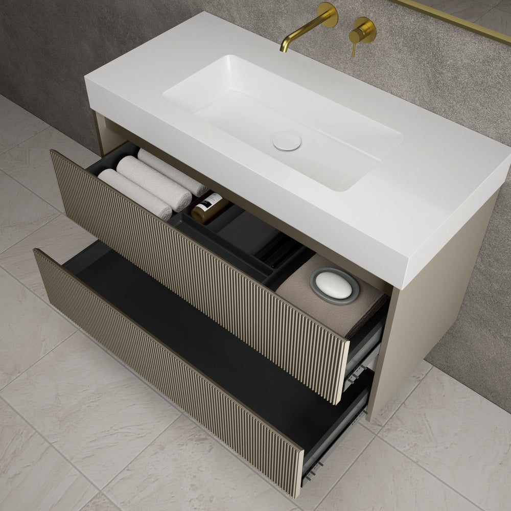 Scanalato Double Drawer Vanity Unit  With Beyondstone BLOC Basin - Soft Taupe 1000mm