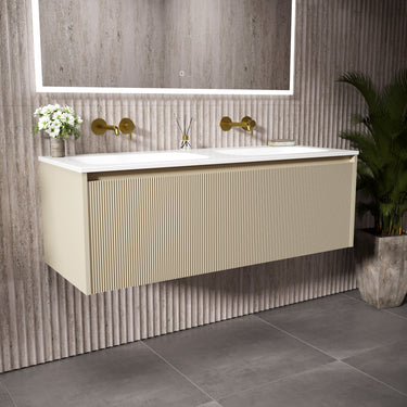 Scanalato Single Drawer Vanity Unit With Beyondstone Double Basin - Cashmere 1200mm