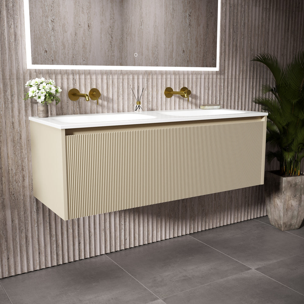 Scanalato Single Drawer Vanity Unit With Beyondstone Double Basin - Cashmere 1200mm