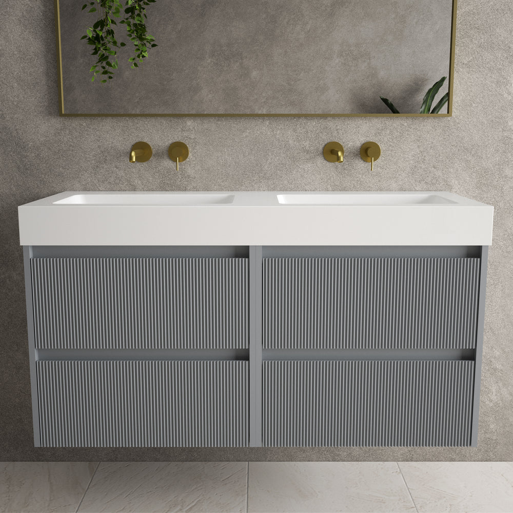 Scanalato Four Drawer Vanity Unit With Beyondstone BLOC Double Basin - Dove Grey 1200mm