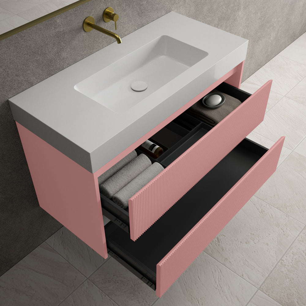 Scanalato Double Drawer Vanity Unit  With Beyondstone BLOC Basin - Dusky Pink 1000mm