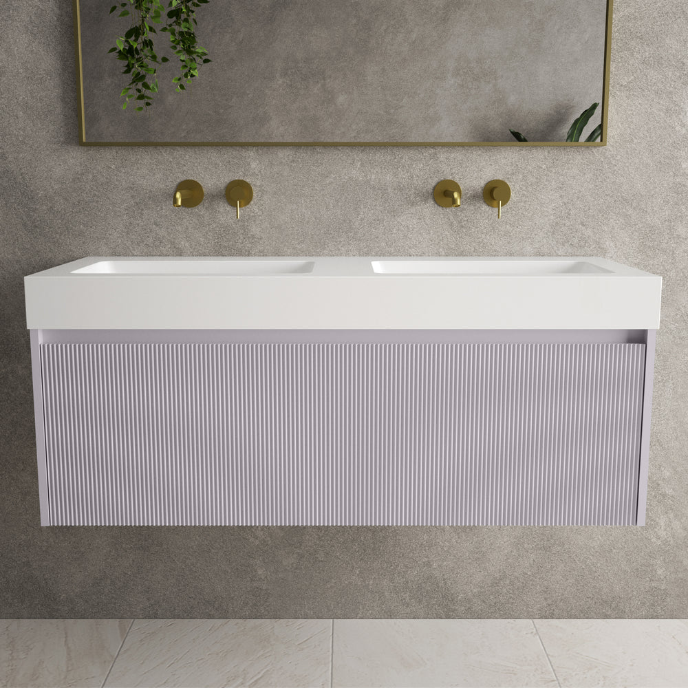Scanalato Single Drawer Vanity Unit With Beyondstone BLOC Double Basin - Soft Violet 1200mm