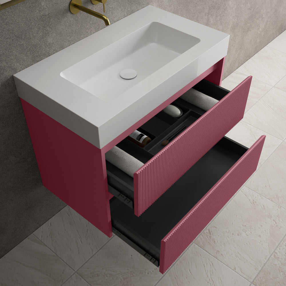 Scanalato Double Drawer Vanity Unit  With Beyondstone BLOC Basin - Mineral Red 800mm