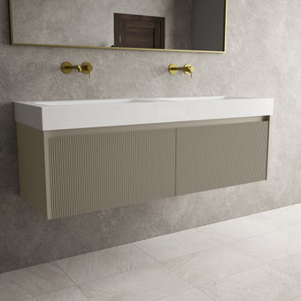 Scanalato Double Drawer Vanity Unit With Beyondstone BLOC Double Basin - Soft Taupe 1400mm