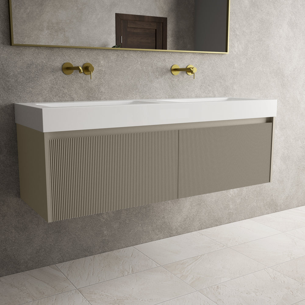 Scanalato Double Drawer Vanity Unit With Beyondstone BLOC Double Basin - Soft Taupe 1400mm