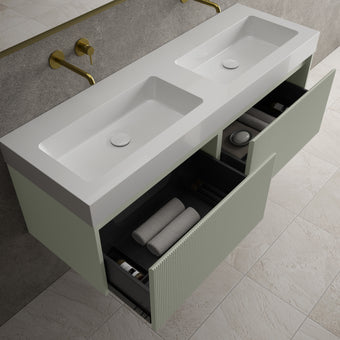 Scanalato Double Drawer Vanity Unit With Beyondstone BLOC Double Basin - Pistachio 1400mm