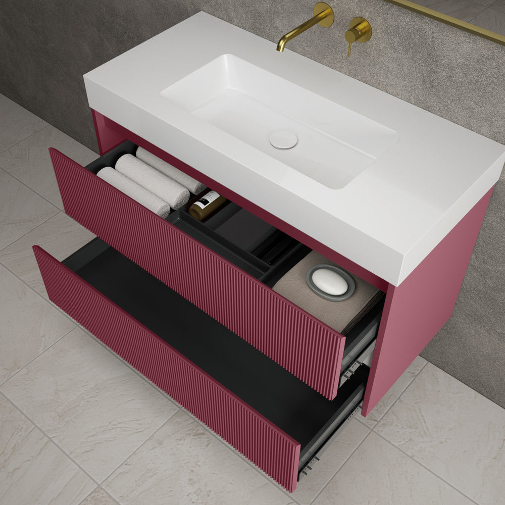 Scanalato Double Drawer Vanity Unit  With Beyondstone BLOC Basin - Mineral Red 1000mm