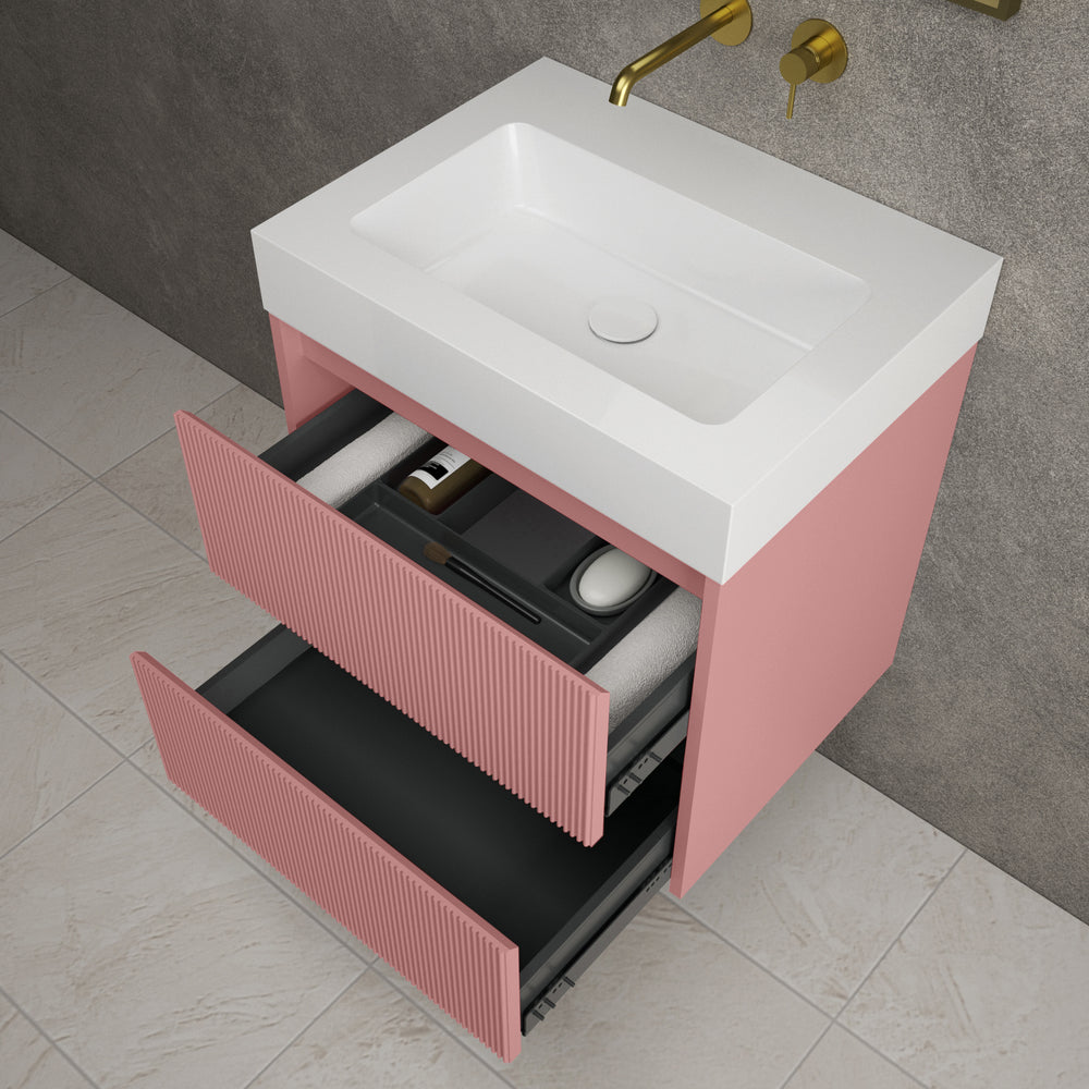 Scanalato Double Drawer Vanity Unit  With Beyondstone BLOC Basin - Dusky Pink 600mm