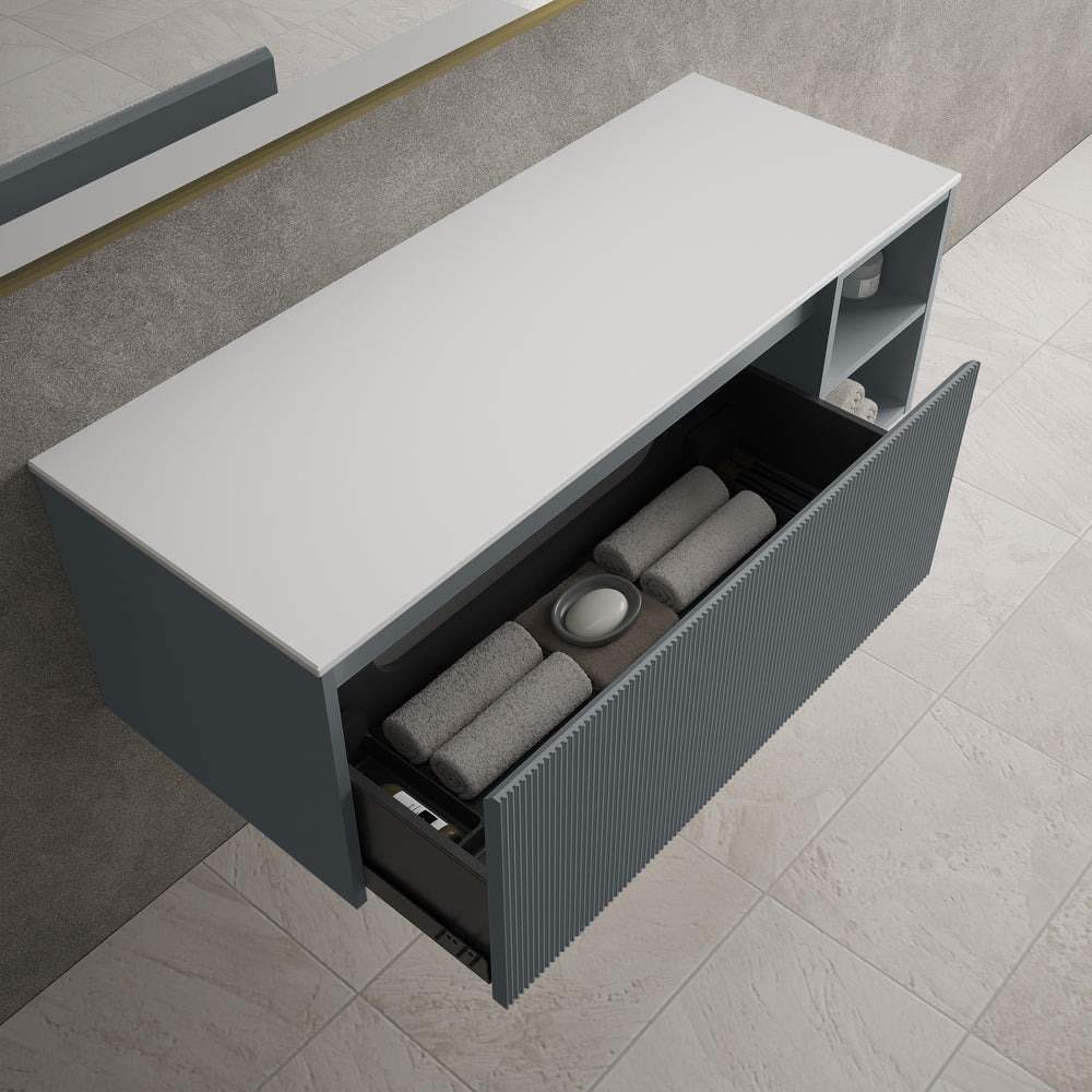 Scanalato Single Drawer Countertop Vanity Unit With Open Storage Space - Slate Grey 1200mm