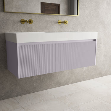 Scanalato Single Drawer Vanity Unit With Beyondstone BLOC Double Basin - Soft Violet 1200mm