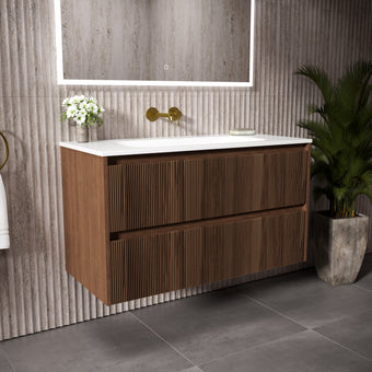 Scanalato Double Drawer Vanity Unit  With Beyondstone Basin - Walnut 1000mm