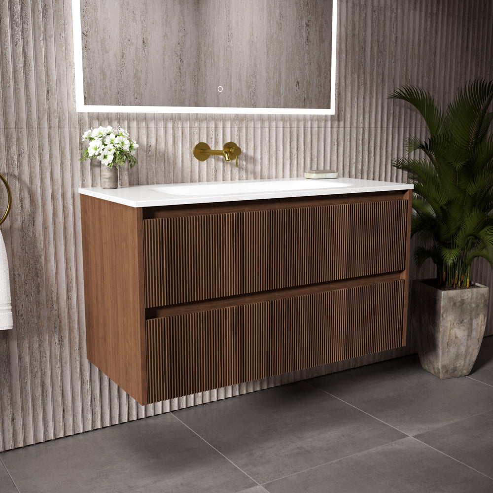 Scanalato Double Drawer Vanity Unit  With Beyondstone Basin - Walnut 1000mm