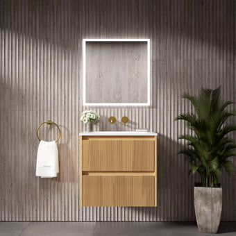 Scanalato Double Drawer Vanity Unit  With Beyondstone Basin - Oak 600mm