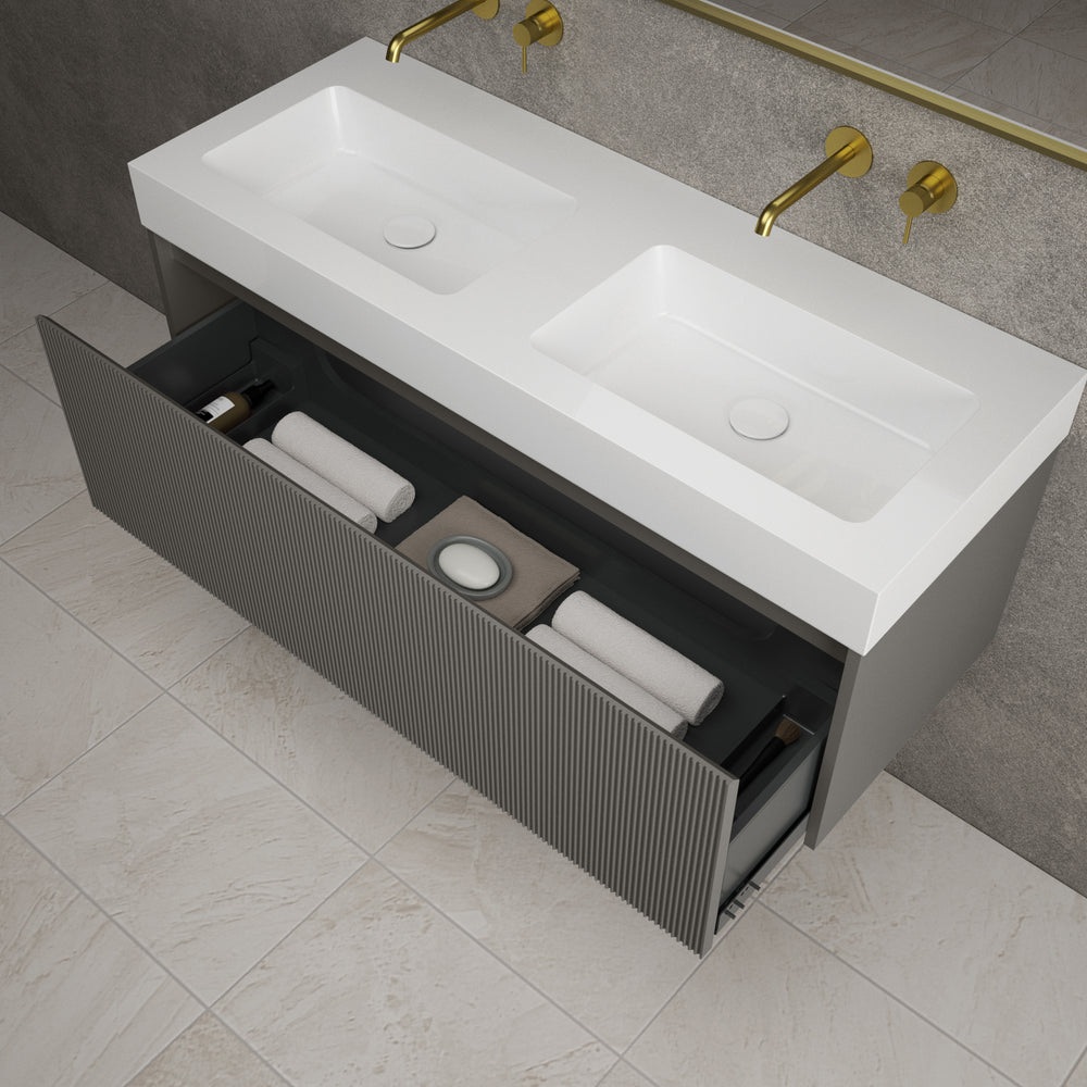 Scanalato Single Drawer Vanity Unit With Beyondstone BLOC Double Basin - Rich Taupe 1200mm