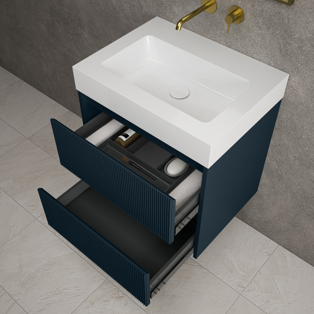 Scanalato Double Drawer Vanity Unit  With Beyondstone BLOC Basin - Midnight Blue 600mm