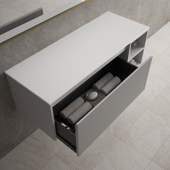 Scanalato Single Drawer Countertop Vanity Unit With Open Storage Space - Soft Grey 1200mm