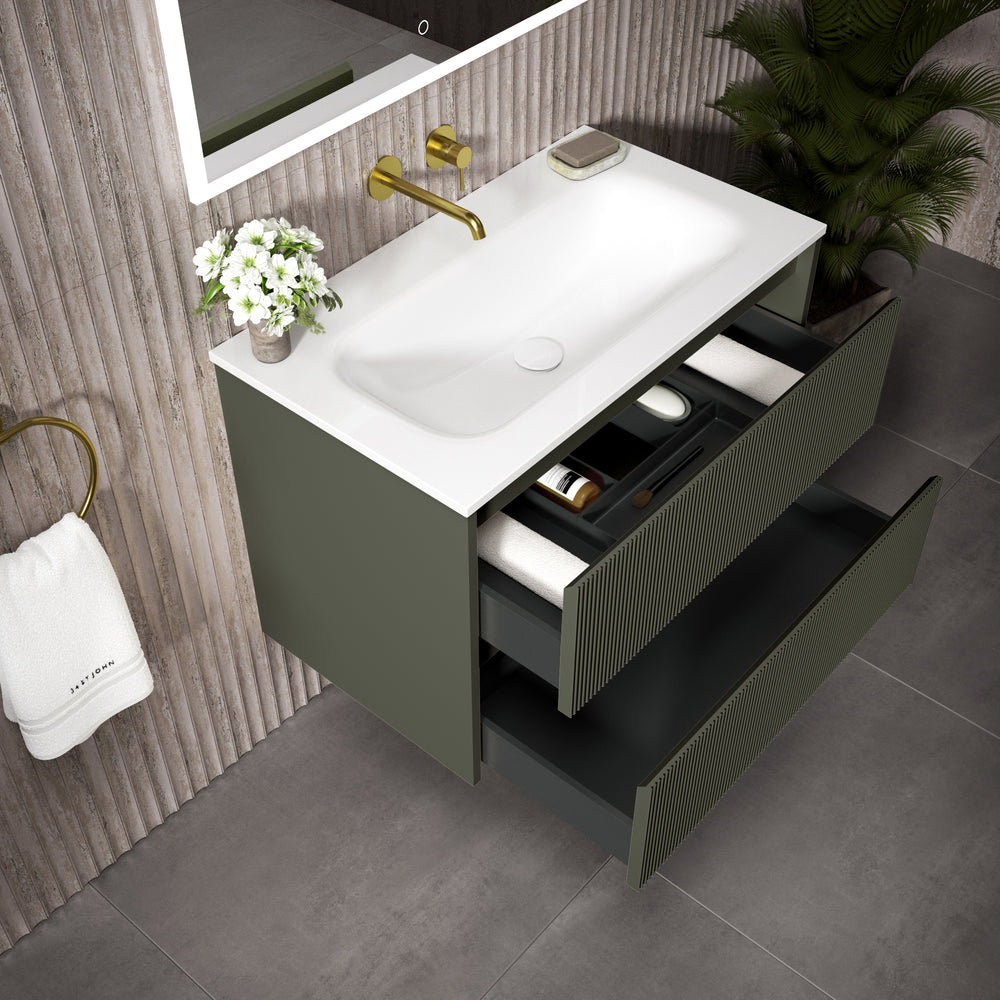 Scanalato Double Drawer Vanity Unit  With Beyondstone Basin - Pistachio 800mm