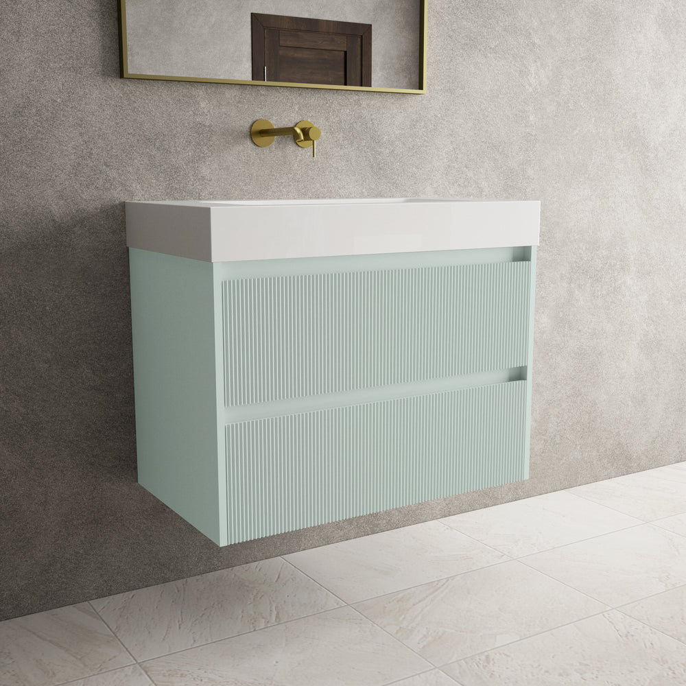Scanalato Double Drawer Vanity Unit  With Beyondstone BLOC Basin - Peppermint 800mm