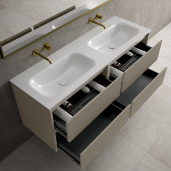 Scanalato Four Drawer Vanity Unit With Beyondstone Double Basin - Soft Taupe 1400mm