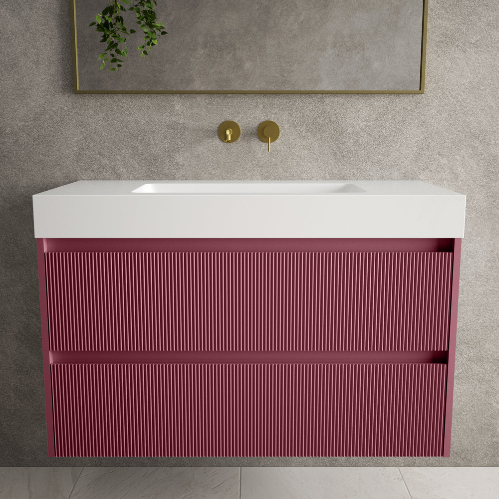 Scanalato Double Drawer Vanity Unit  With Beyondstone BLOC Basin - Mineral Red 1000mm