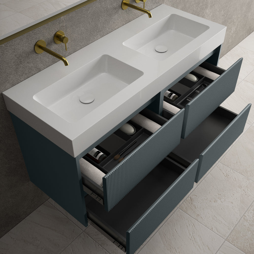 Scanalato Four Drawer Vanity Unit With Beyondstone BLOC Double Basin - Slate Grey 1200mm