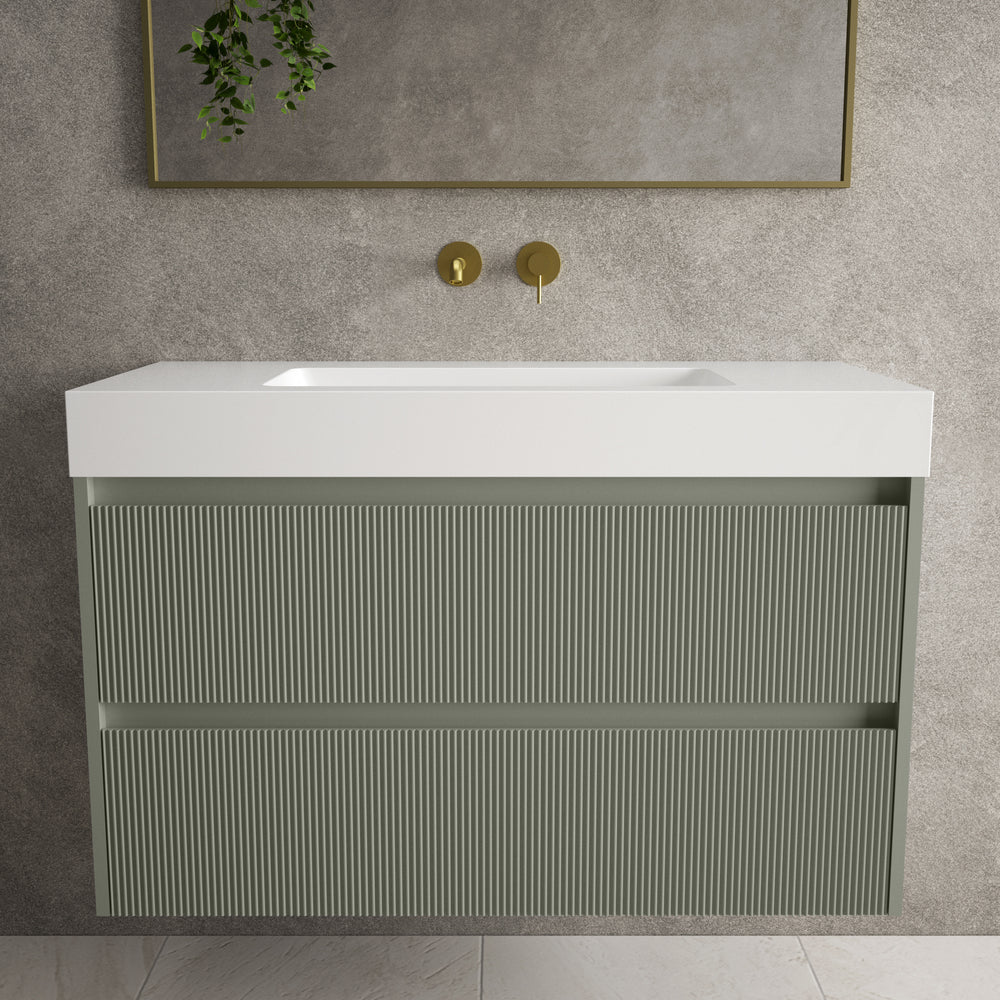 Scanalato Double Drawer Vanity Unit  With Beyondstone BLOC Basin - Pistachio 1000mm