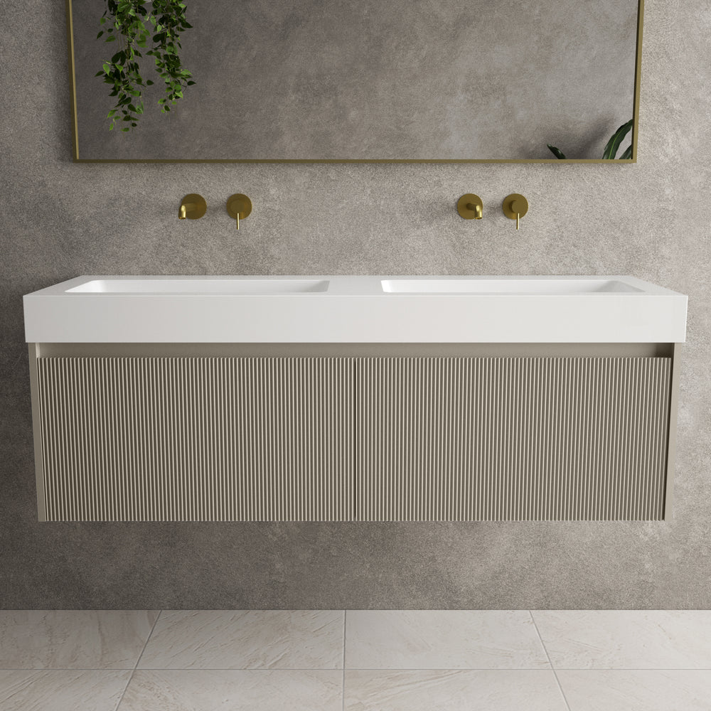 Scanalato Double Drawer Vanity Unit With Beyondstone BLOC Double Basin - Soft Taupe 1400mm