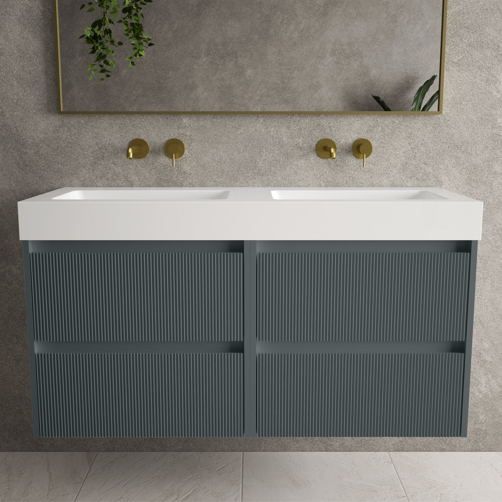Scanalato Four Drawer Vanity Unit With Beyondstone BLOC Double Basin - Slate Grey 1200mm