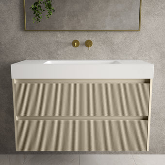 Scanalato Double Drawer Vanity Unit  With Beyondstone BLOC Basin - Cashmere 1000mm