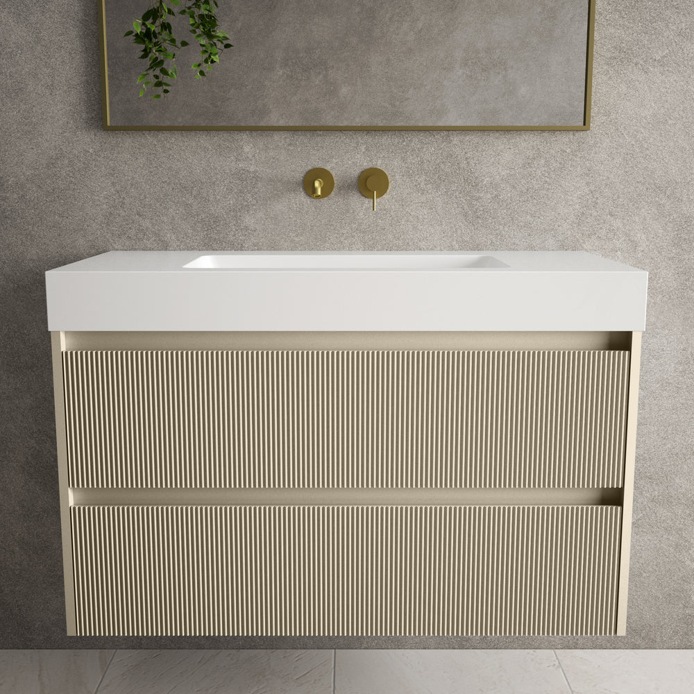 Scanalato Double Drawer Vanity Unit  With Beyondstone BLOC Basin - Cashmere 1000mm