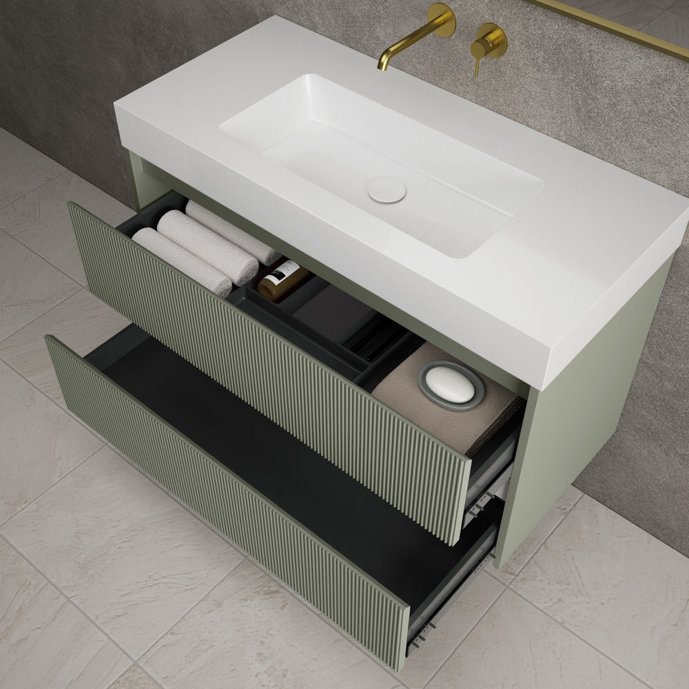 Scanalato Double Drawer Vanity Unit  With Beyondstone BLOC Basin - Pistachio 1000mm
