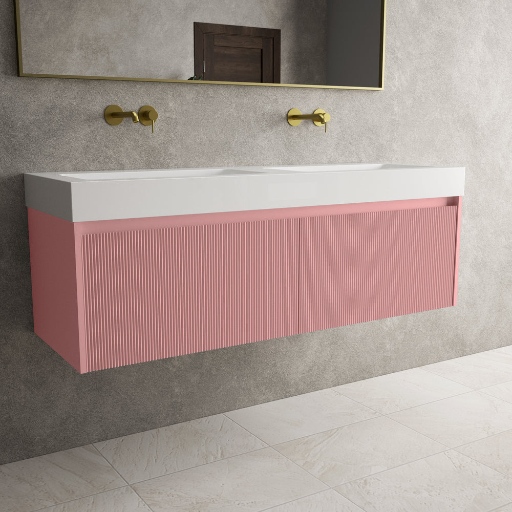Scanalato Double Drawer Vanity Unit With Beyondstone BLOC Double Basin - Dusky Pink 1400mm