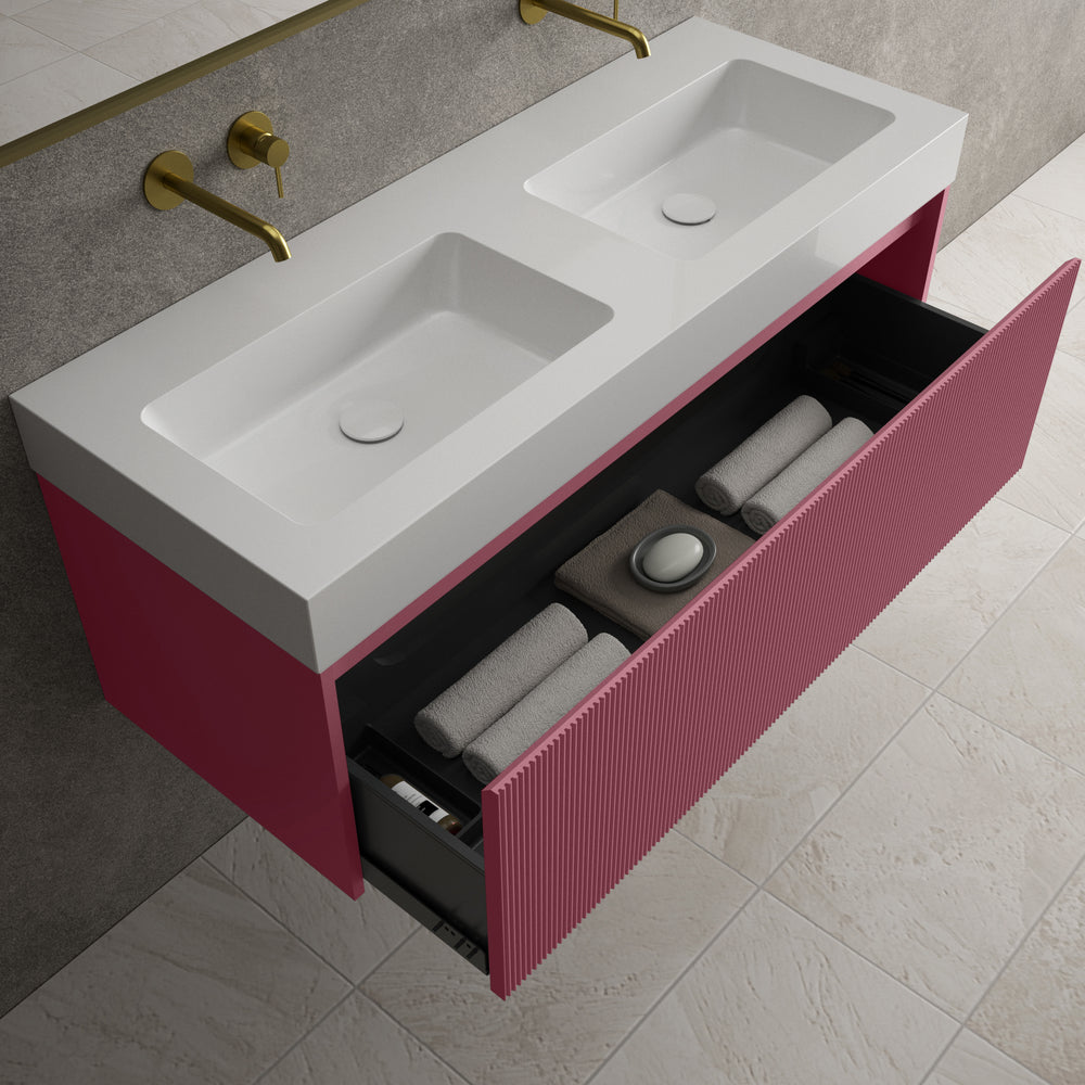 Scanalato Single Drawer Vanity Unit With Beyondstone BLOC Double Basin - Mineral Red 1200mm
