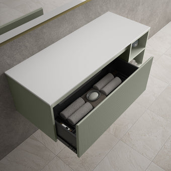 Scanalato Single Drawer Countertop Vanity Unit With Open Storage Space - Pistachio 1200mm