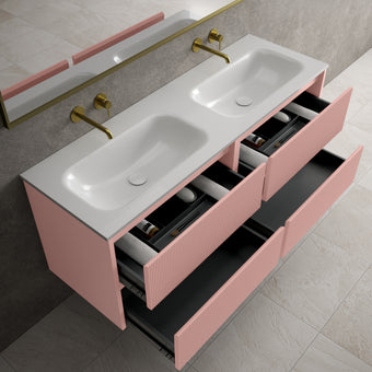 Scanalato Four Drawer Vanity Unit With Beyondstone Double Basin - Dusky Pink 1400mm